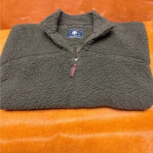 Men's Olive Green Sherpa Zip-Up Sweater